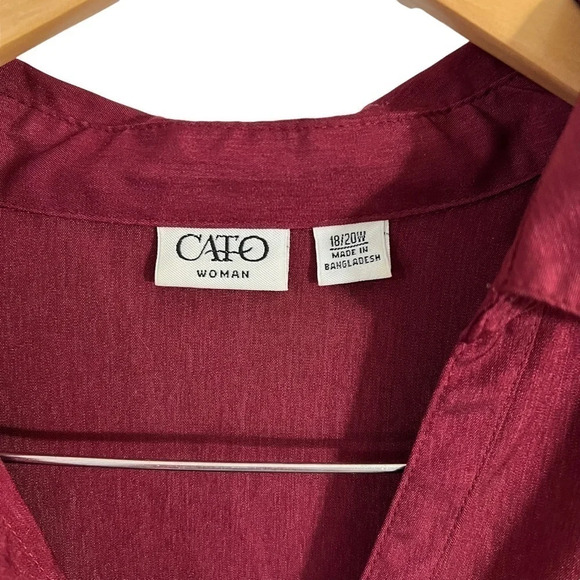 Cato Wine Red Button Up Shirt 18W 20W Collared Blouse Stretch Career Office Work - Picture 9 of 9